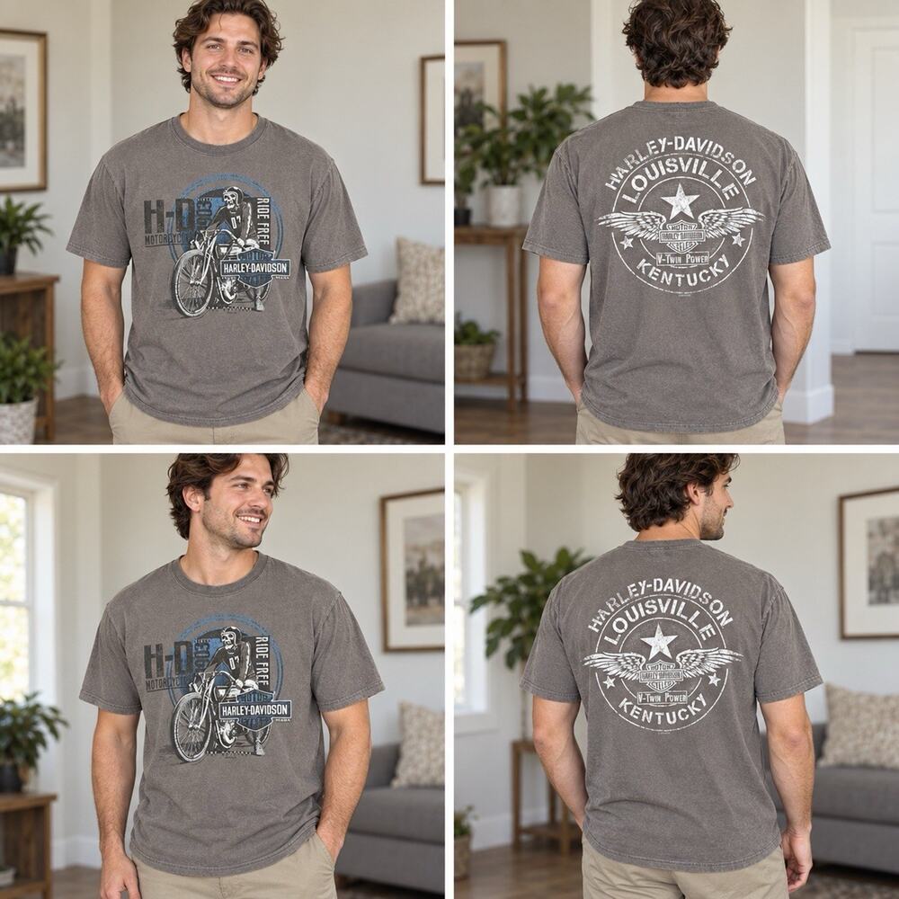 Harley-Davidson Louisville Kentucky Men’s Large Gray Motorcycle Graphic T-Shirt